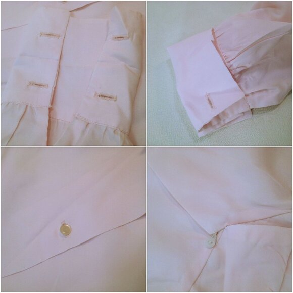 Vintage 60s Blouse Fitted Top Lady-10/12 Collar Semi-Sheer Cufflink Surgeon LSL - Picture 9 of 12